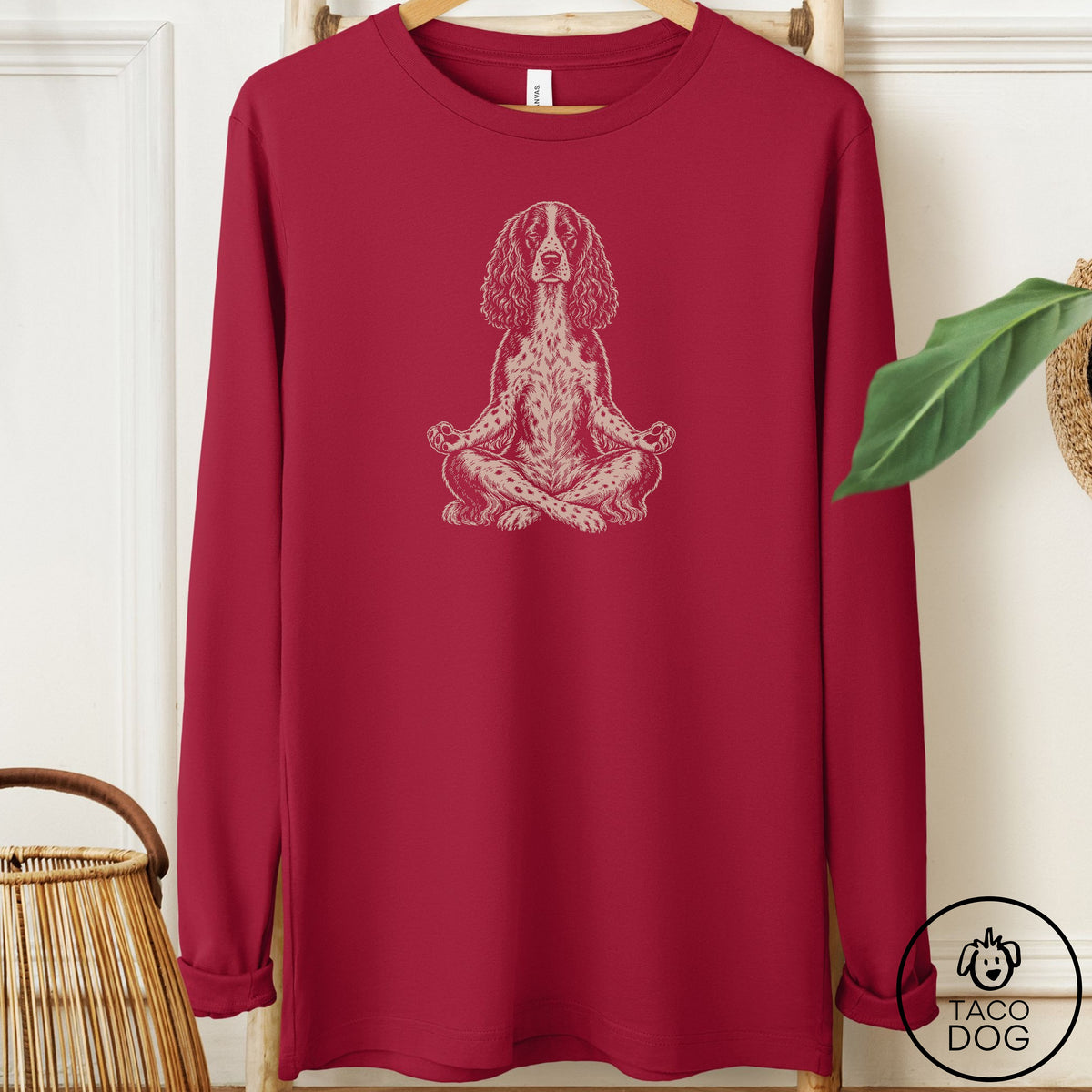 Springer Spaniel Meditate Long Sleeve Tee Cardinal Taco-Dog
