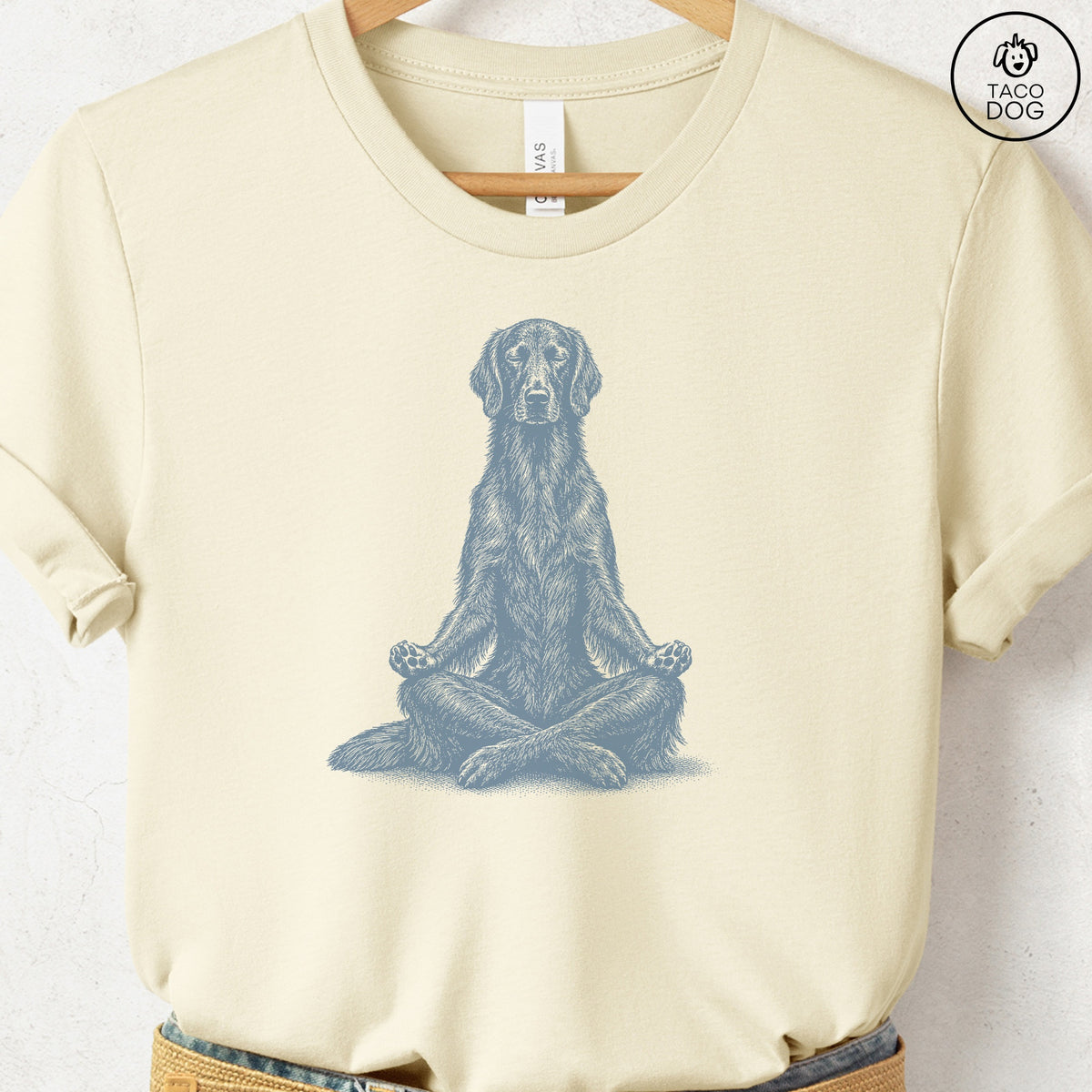 Flat-Coated Retriever Meditate T-Shirt Natural Taco-Dog