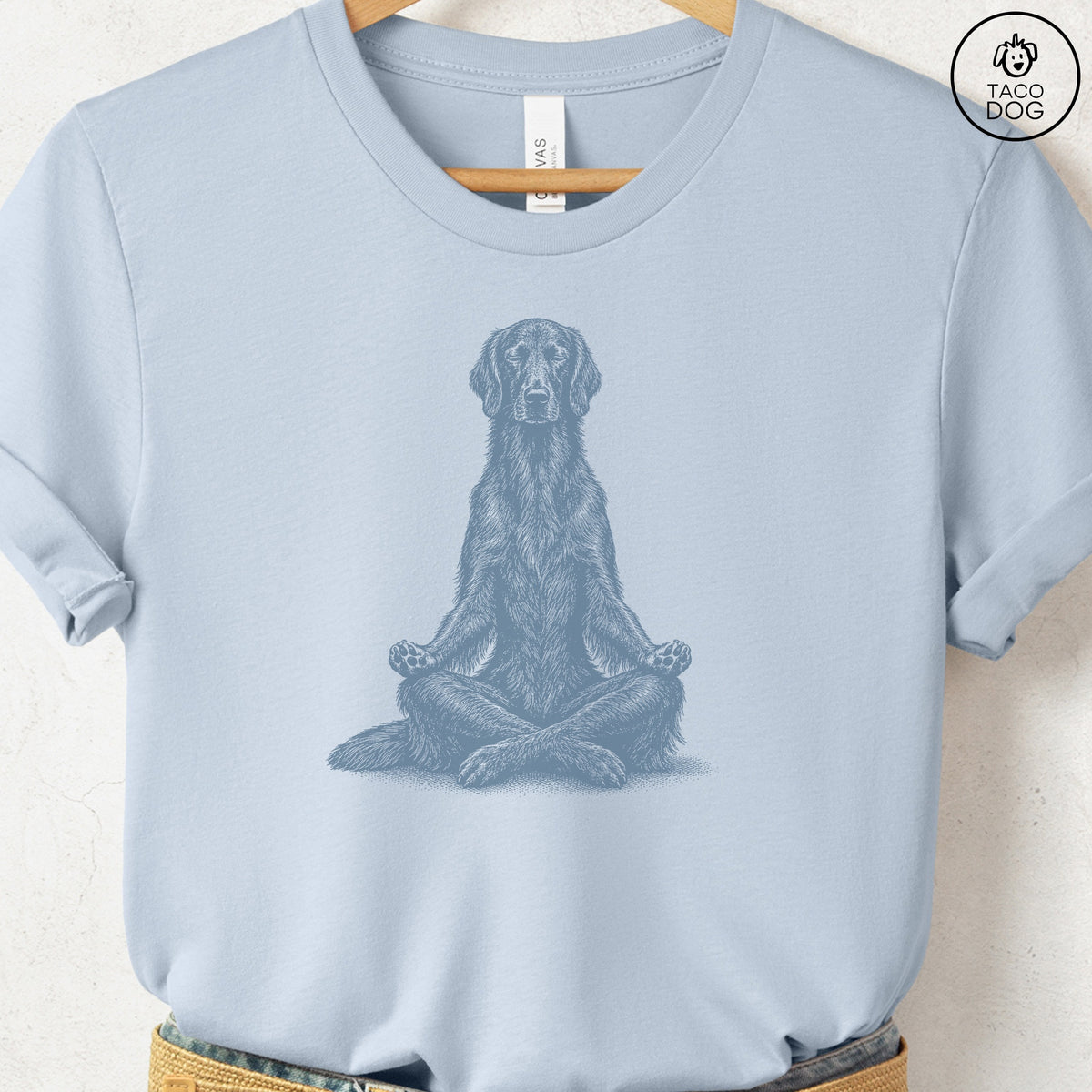Flat-Coated Retriever Meditate T-Shirt Light Blue Taco-Dog