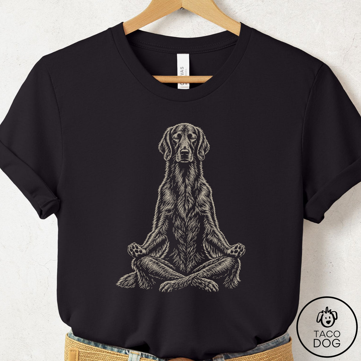 Flat-Coated Retriever Meditate T-Shirt Black Taco-Dog