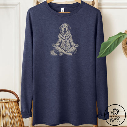 Great Pyrenees Meditate Long Sleeve Tee Heather Navy Taco-Dog