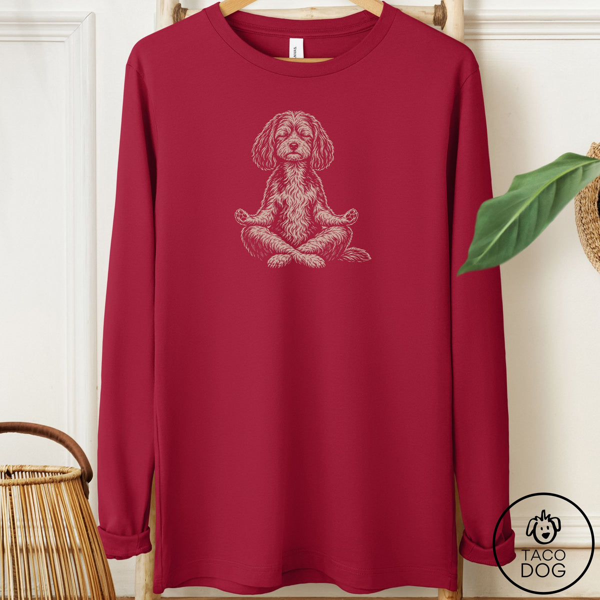 Havanese Meditate Long Sleeve Tee Cardinal Taco-Dog