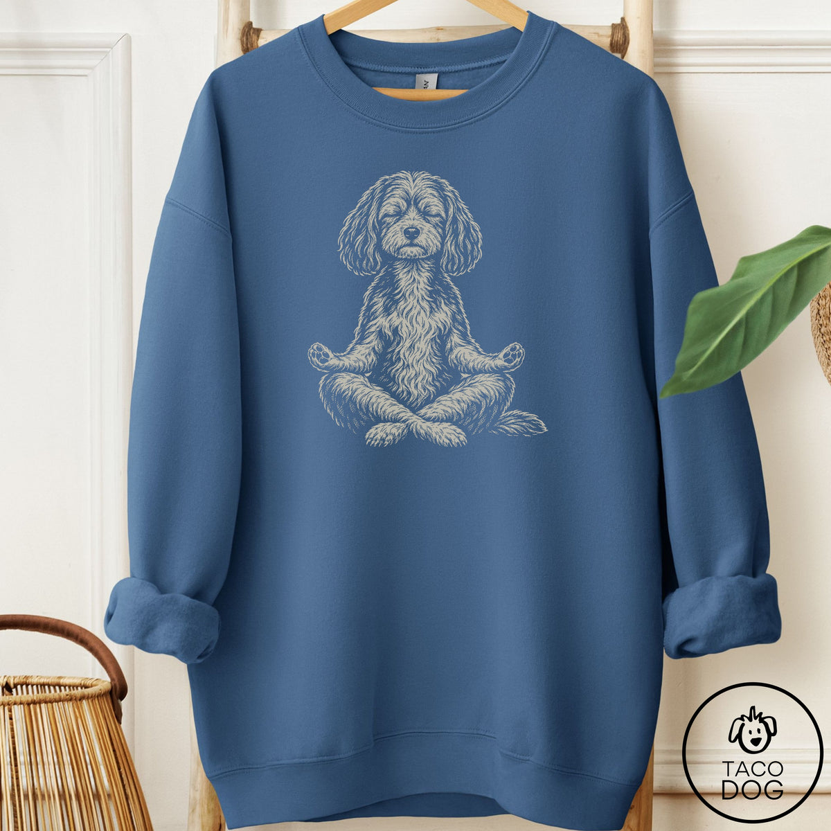 Havanese Meditate Sweatshirt Indigo Blue Taco-Dog