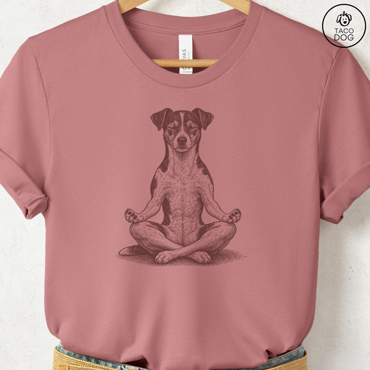 Jack Russell Meditate T-Shirt Heather Mauve Taco-Dog