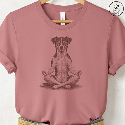 Jack Russell Meditate T-Shirt Heather Mauve Taco-Dog