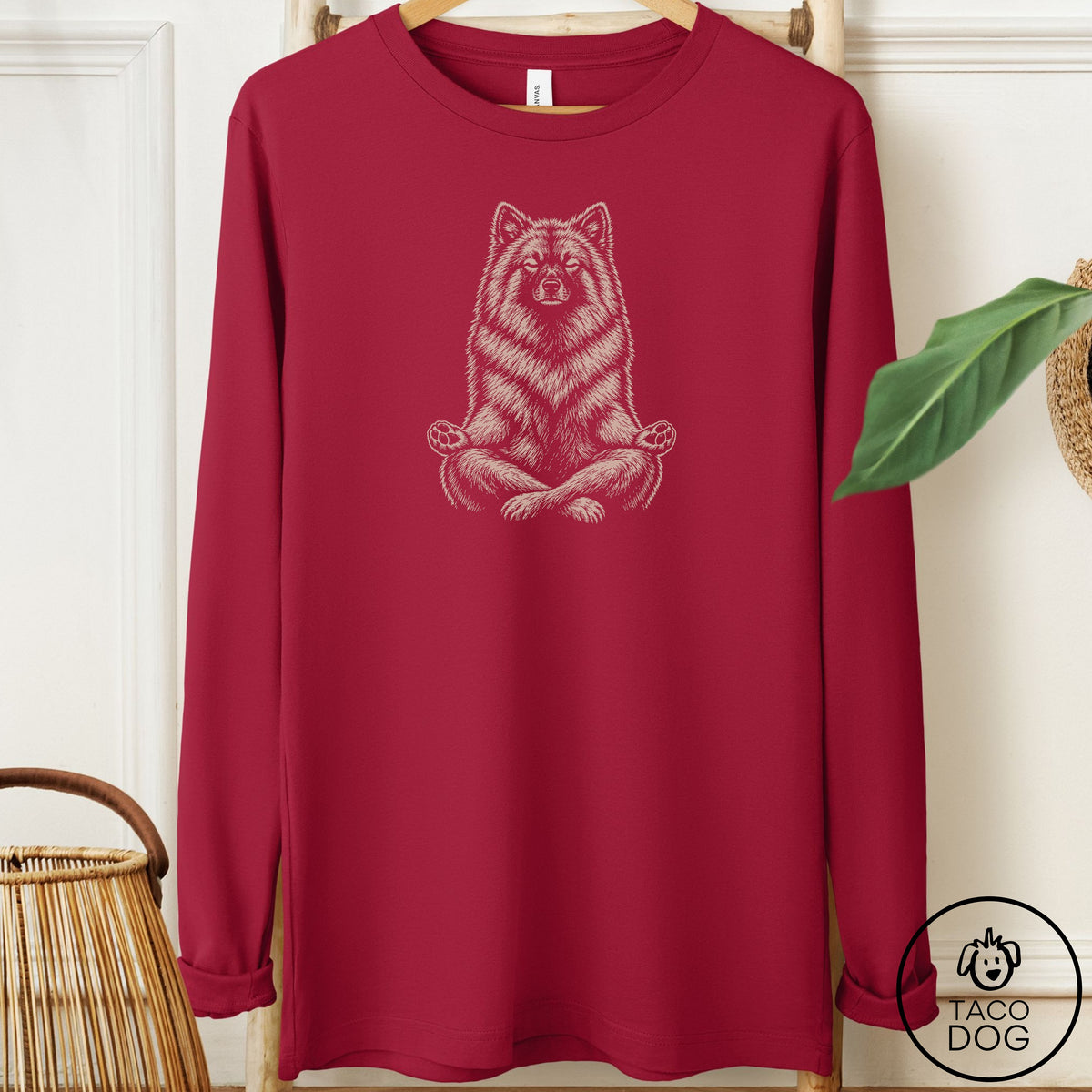 Keeshond Meditate Long Sleeve Tee Cardinal Taco-Dog