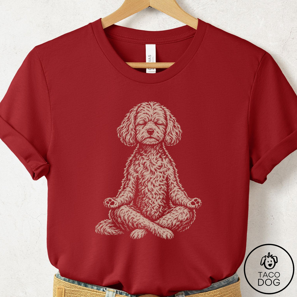 Maltipoo Meditate T-Shirt Canvas Red Taco-Dog