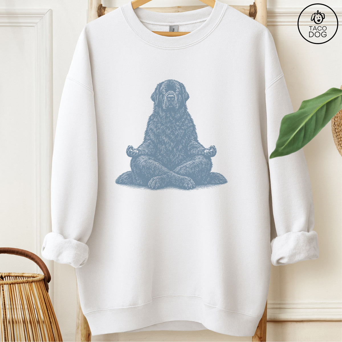 Newfoundland Meditate Sweatshirt White Taco-Dog