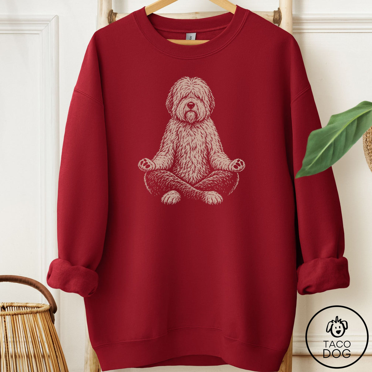 Old English Sheepdog Meditate Sweatshirt Garnet Taco-Dog