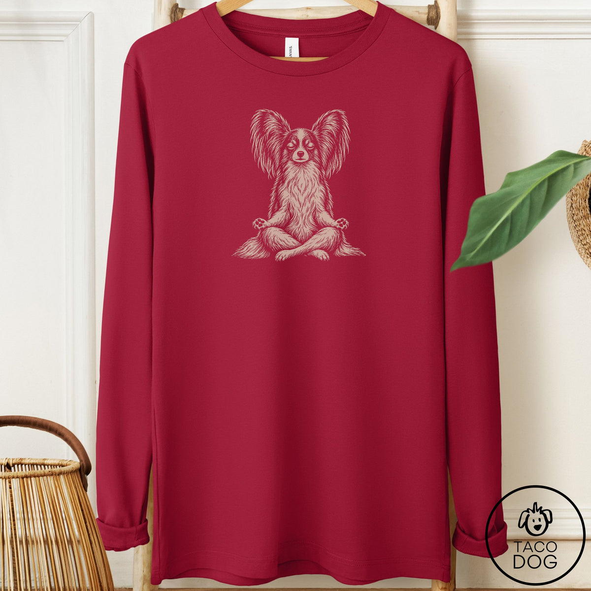 Papillon Meditate Long Sleeve Tee Cardinal Taco-Dog