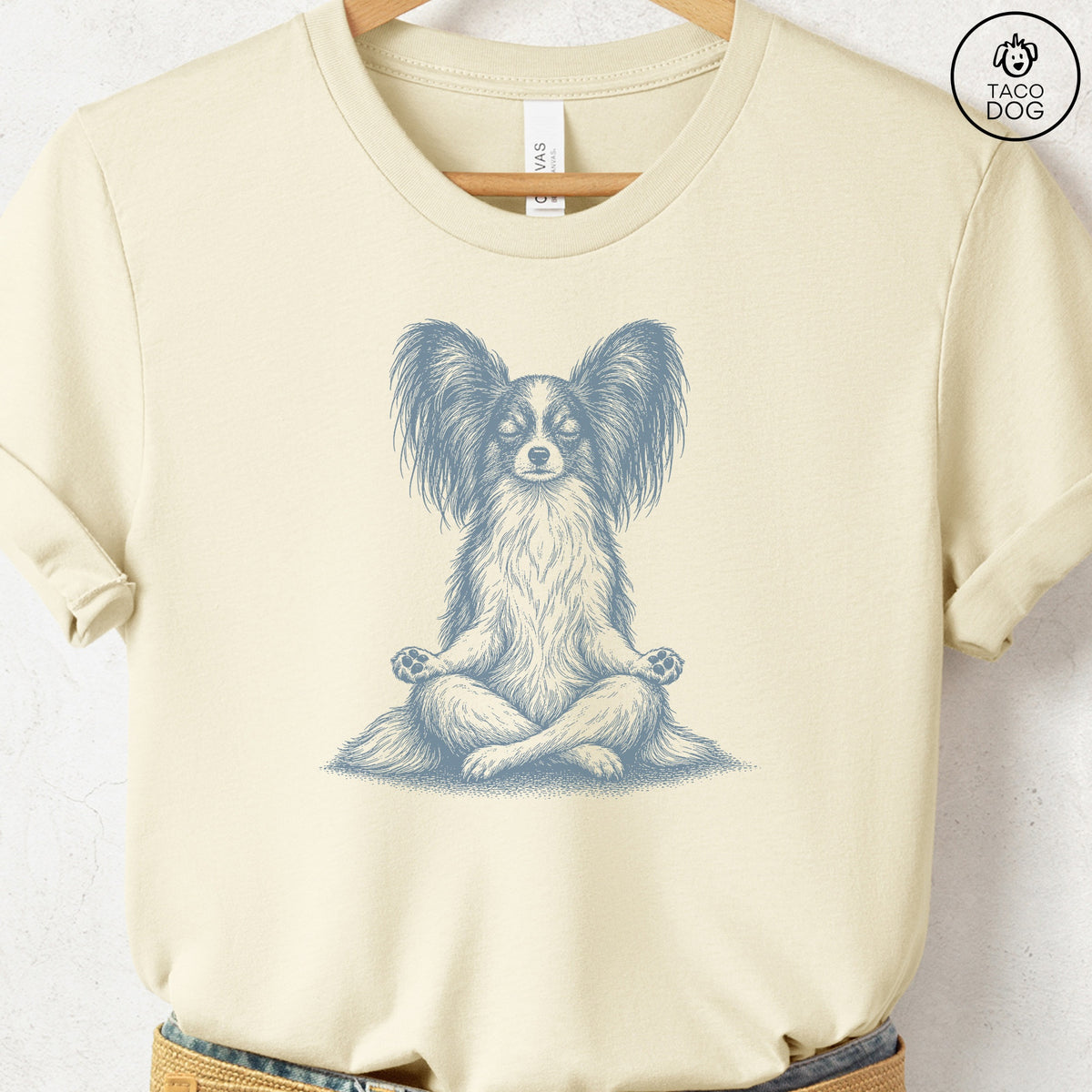 Papillon Meditate T-Shirt Natural Taco-Dog