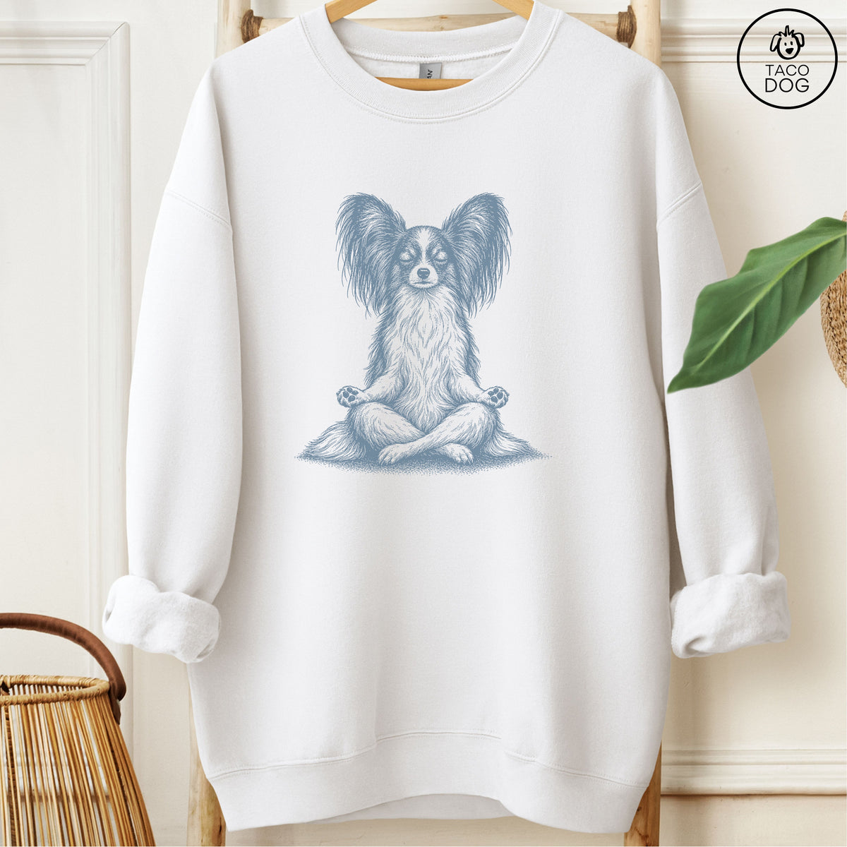 Papillon Meditate Sweatshirt White Taco-Dog