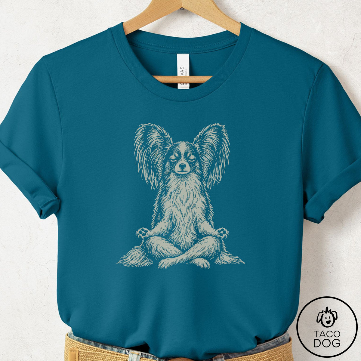 Papillon Meditate T-Shirt Deep Teal Taco-Dog