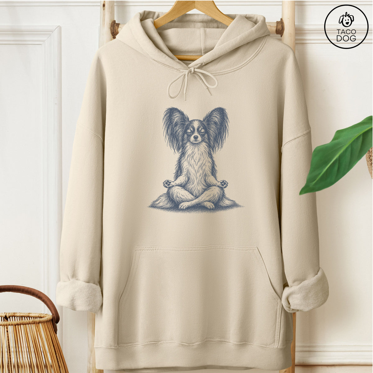 Papillon Meditate Hoodie Sand Taco-Dog