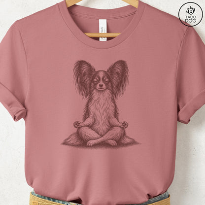 Papillon Meditate T-Shirt Heather Mauve Taco-Dog