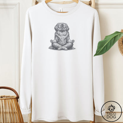 Pekingese Meditate Long Sleeve Tee White Taco-Dog