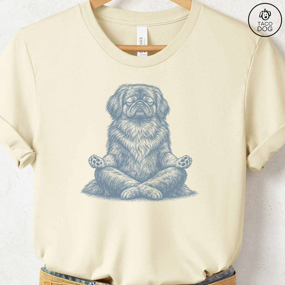 Pekingese Meditate T-Shirt Natural Taco-Dog