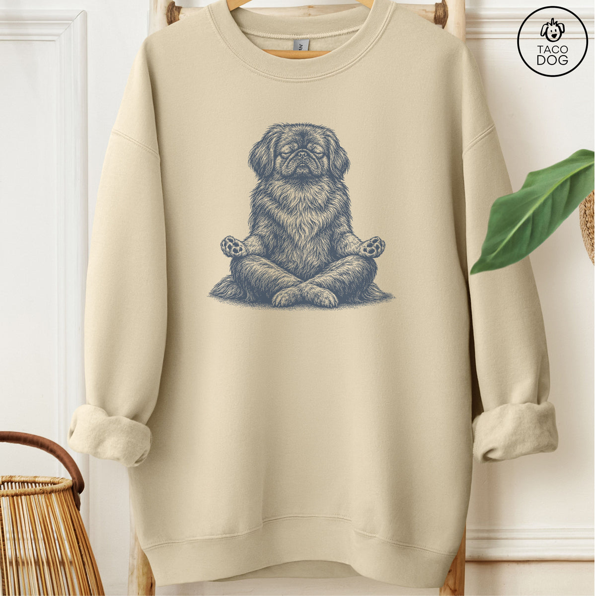 Pekingese Meditate Sweatshirt Sand Taco-Dog