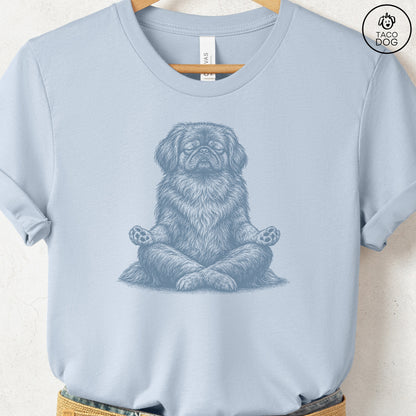 Pekingese Meditate T-Shirt Light Blue Taco-Dog