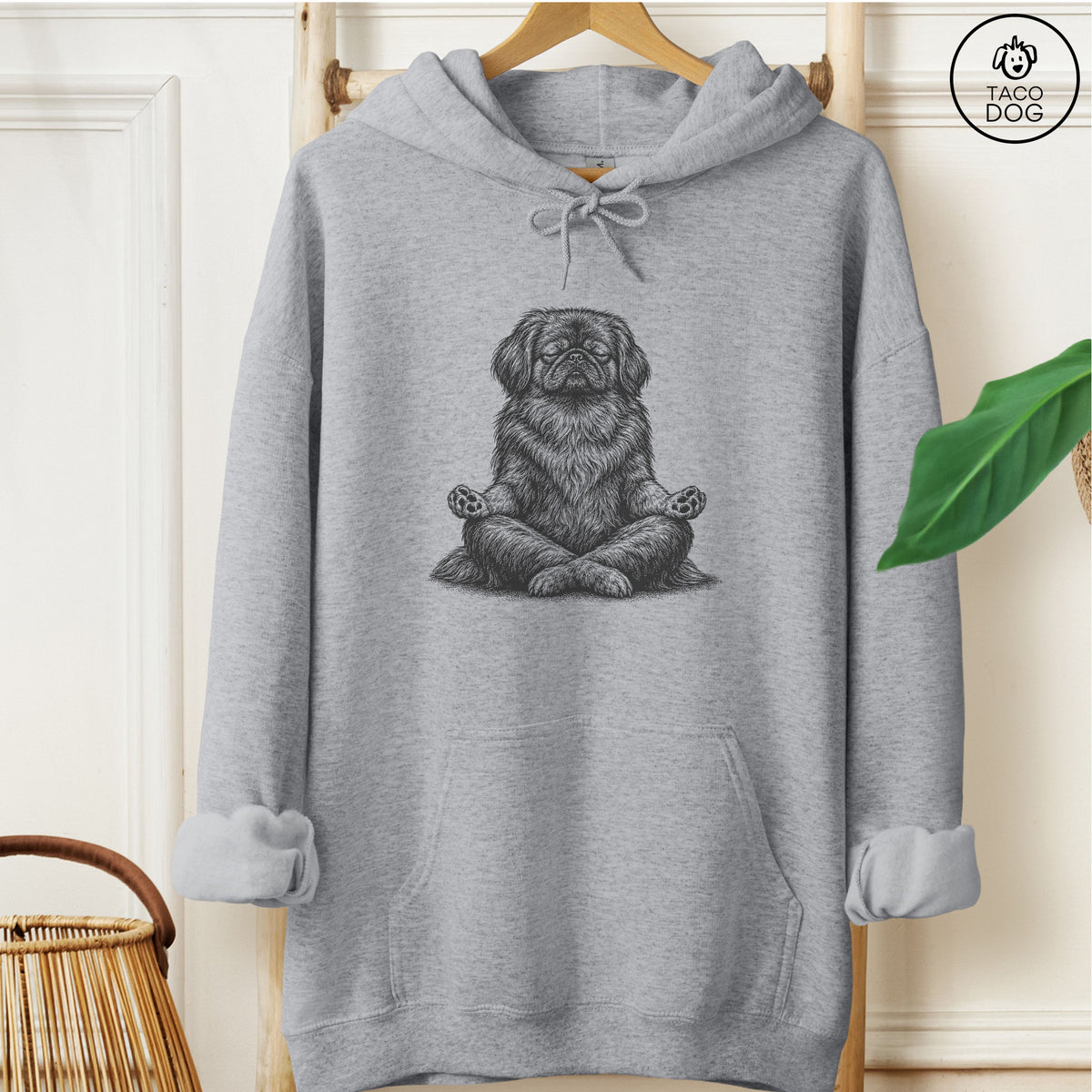 Pekingese Meditate Hoodie Graphite Heather Taco-Dog