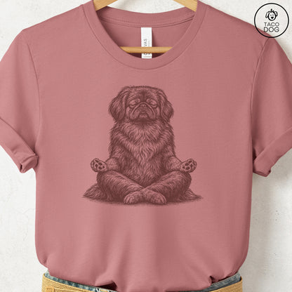 Pekingese Meditate T-Shirt Heather Mauve Taco-Dog