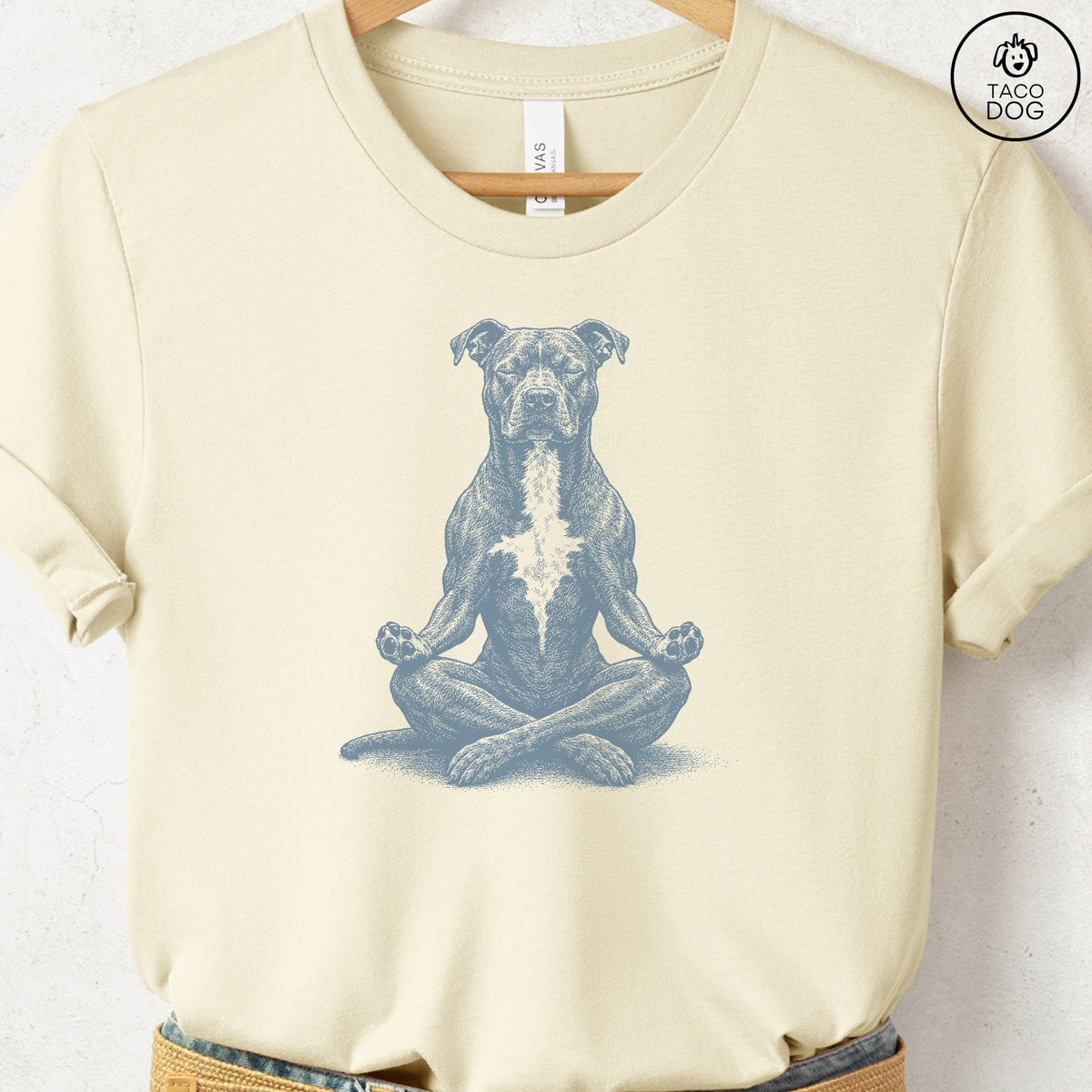 Pitbull Meditate T-Shirt Natural Taco-Dog