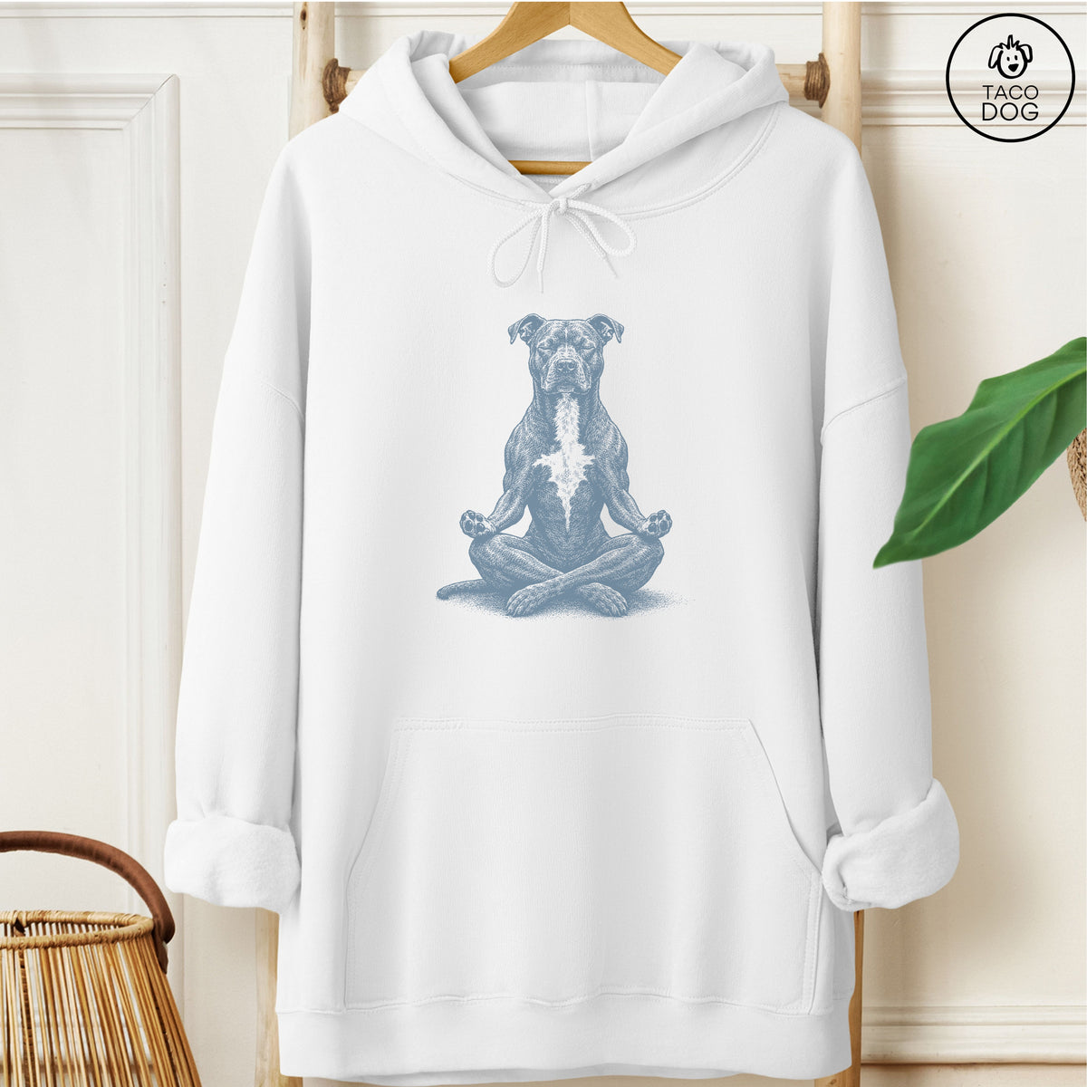 Pitbull Meditate Hoodie White Taco-Dog
