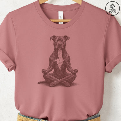 Pitbull Meditate T-Shirt Heather Mauve Taco-Dog