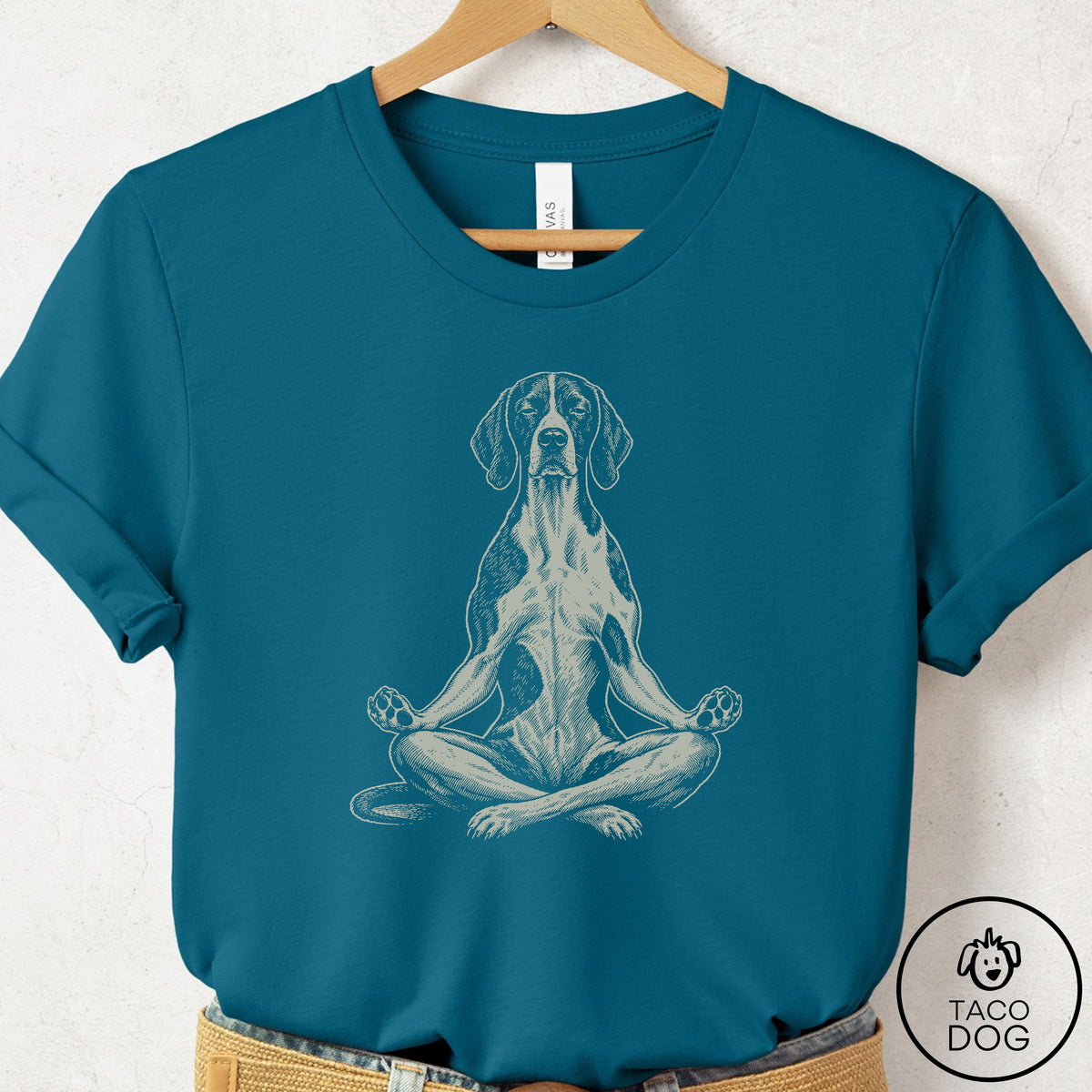 Pointer Meditate T-Shirt Deep Teal Taco-Dog