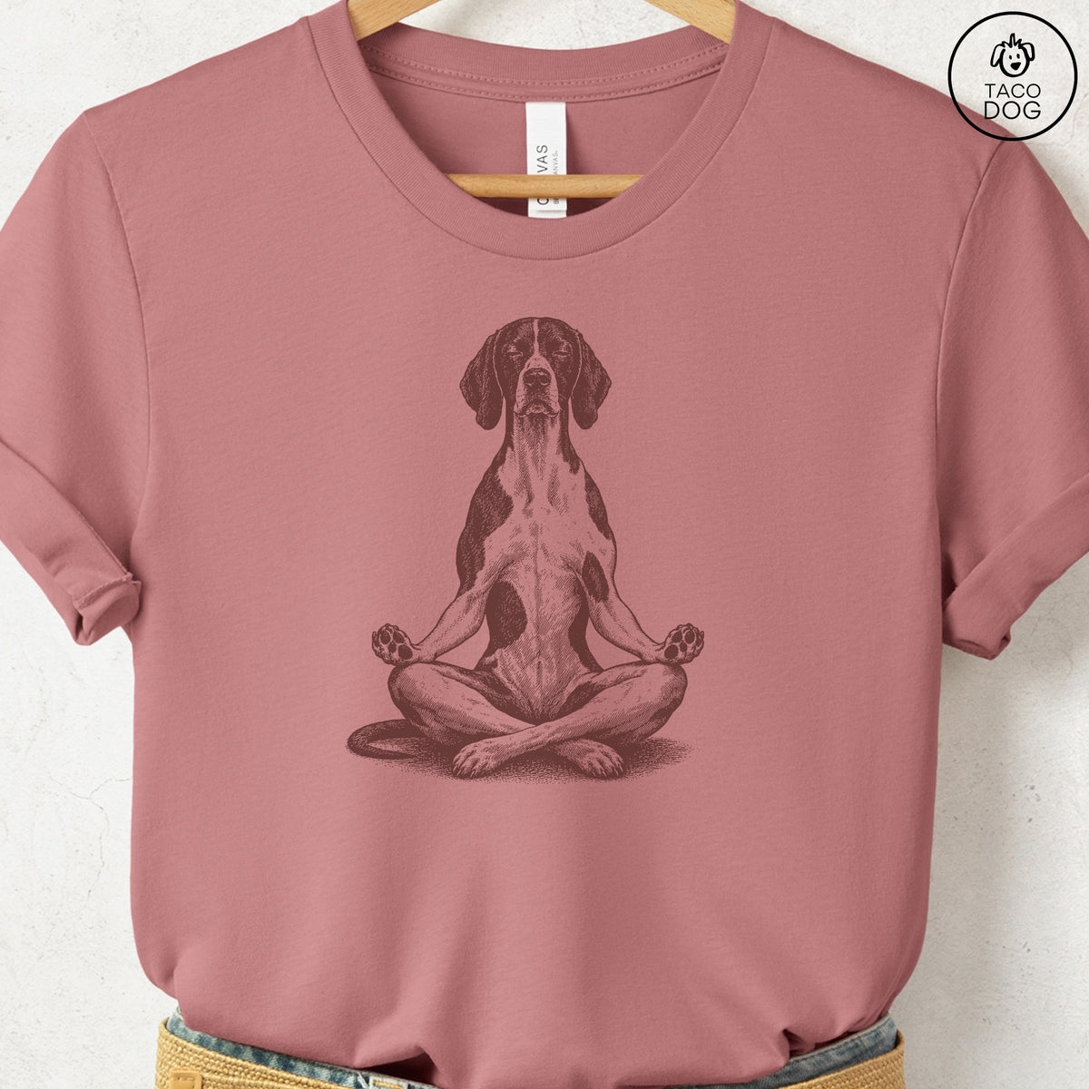 Pointer Meditate T-Shirt Heather Mauve Taco-Dog