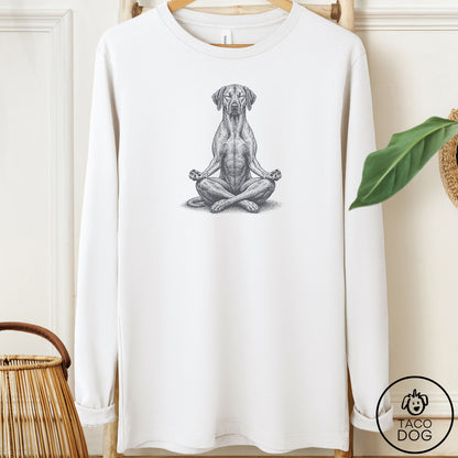Rhodesian Ridgeback Meditate Long Sleeve Tee White Taco-Dog