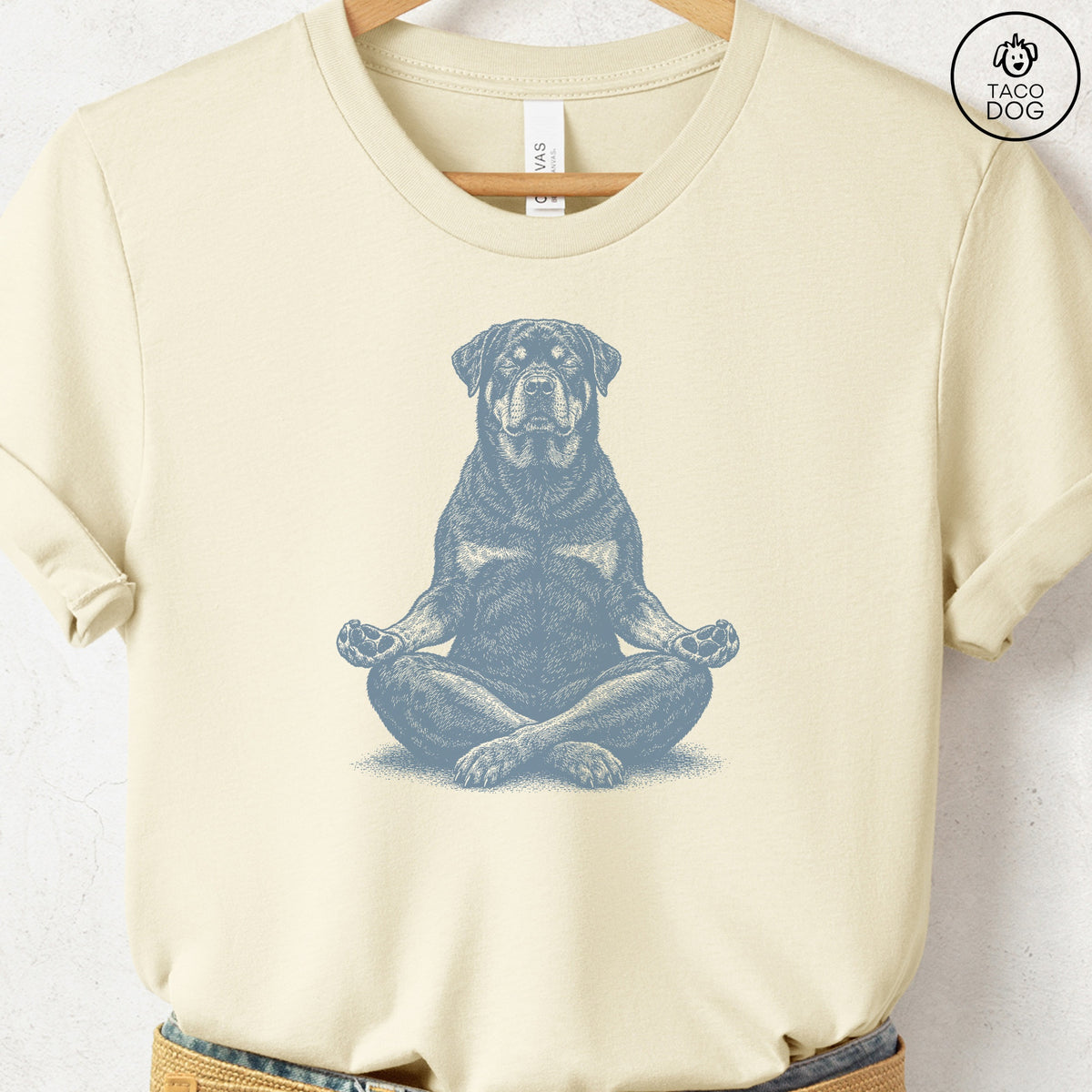 Rottweiler Meditate T-Shirt Natural Taco-Dog