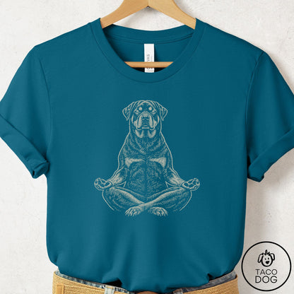Rottweiler Meditate T-Shirt Deep Teal Taco-Dog