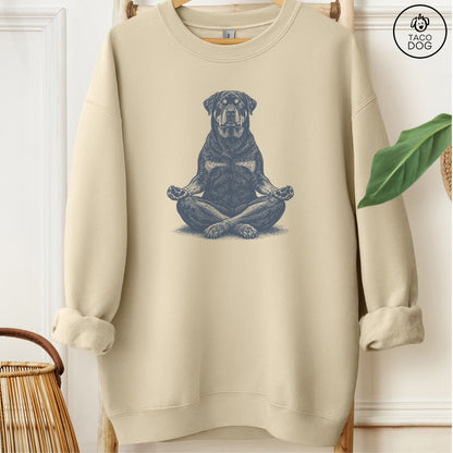 Rottweiler Meditate Sweatshirt Sand Taco-Dog