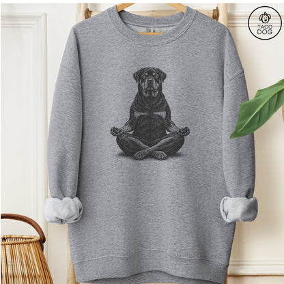 Rottweiler Meditate Sweatshirt Graphite Heather Taco-Dog