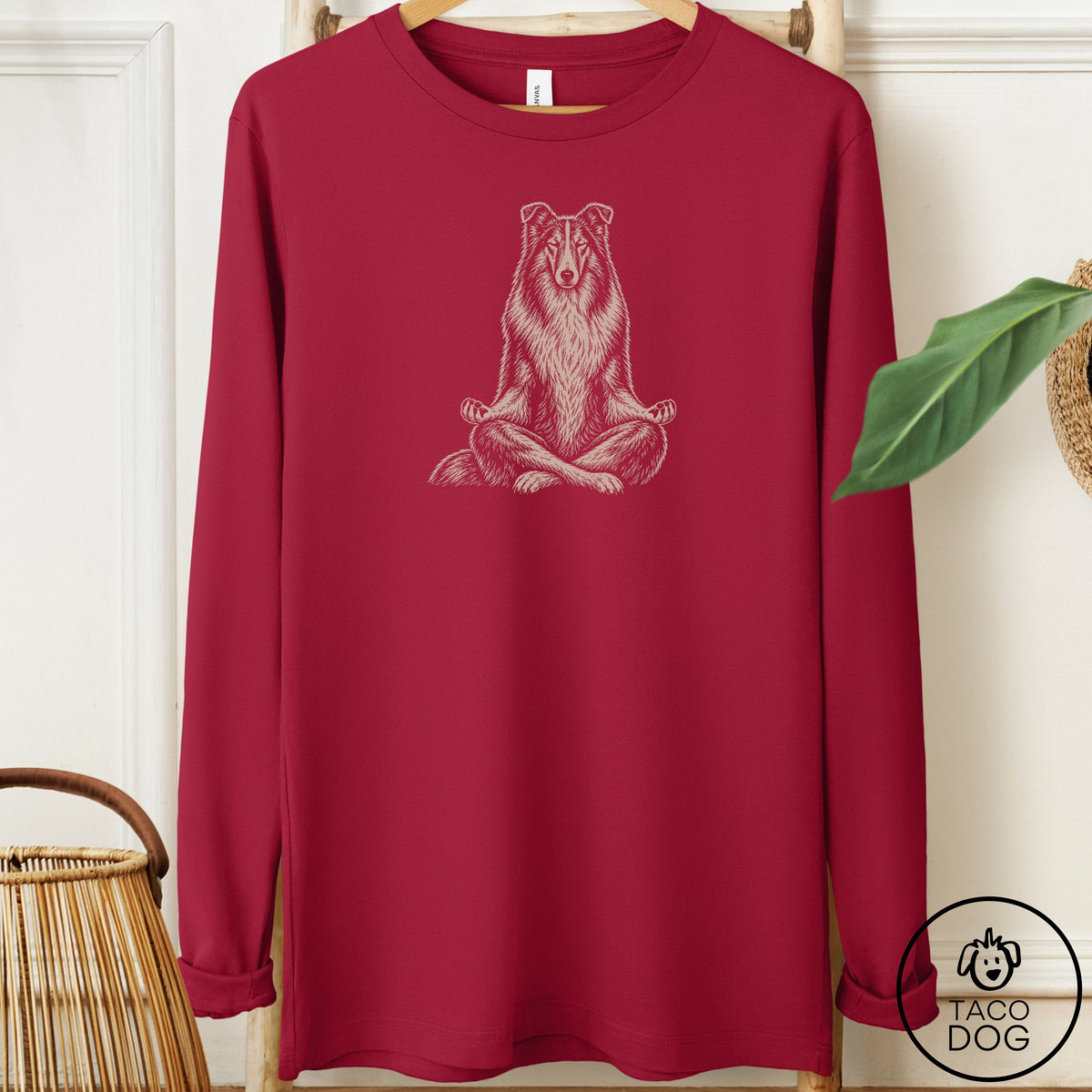 Rough Collie Meditate Long Sleeve Tee Cardinal Taco-Dog