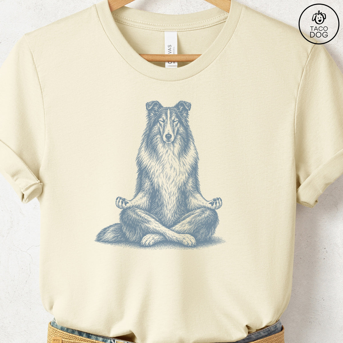 Rough Collie Meditate T-Shirt Natural Taco-Dog