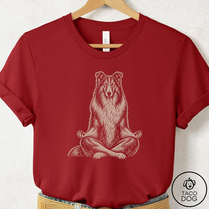 Rough Collie Meditate T-Shirt Canvas Red Taco-Dog