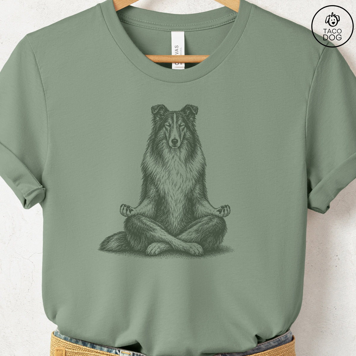 Rough Collie Meditate T-Shirt Sage Taco-Dog
