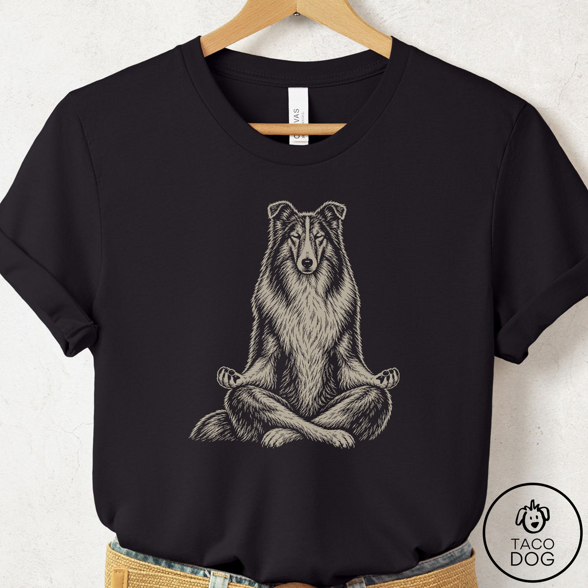 Rough Collie Meditate T-Shirt Black Taco-Dog