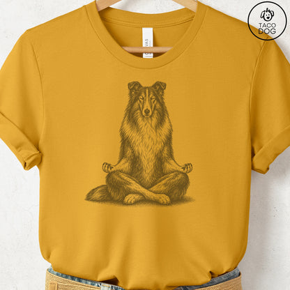 Rough Collie Meditate T-Shirt Mustard Taco-Dog