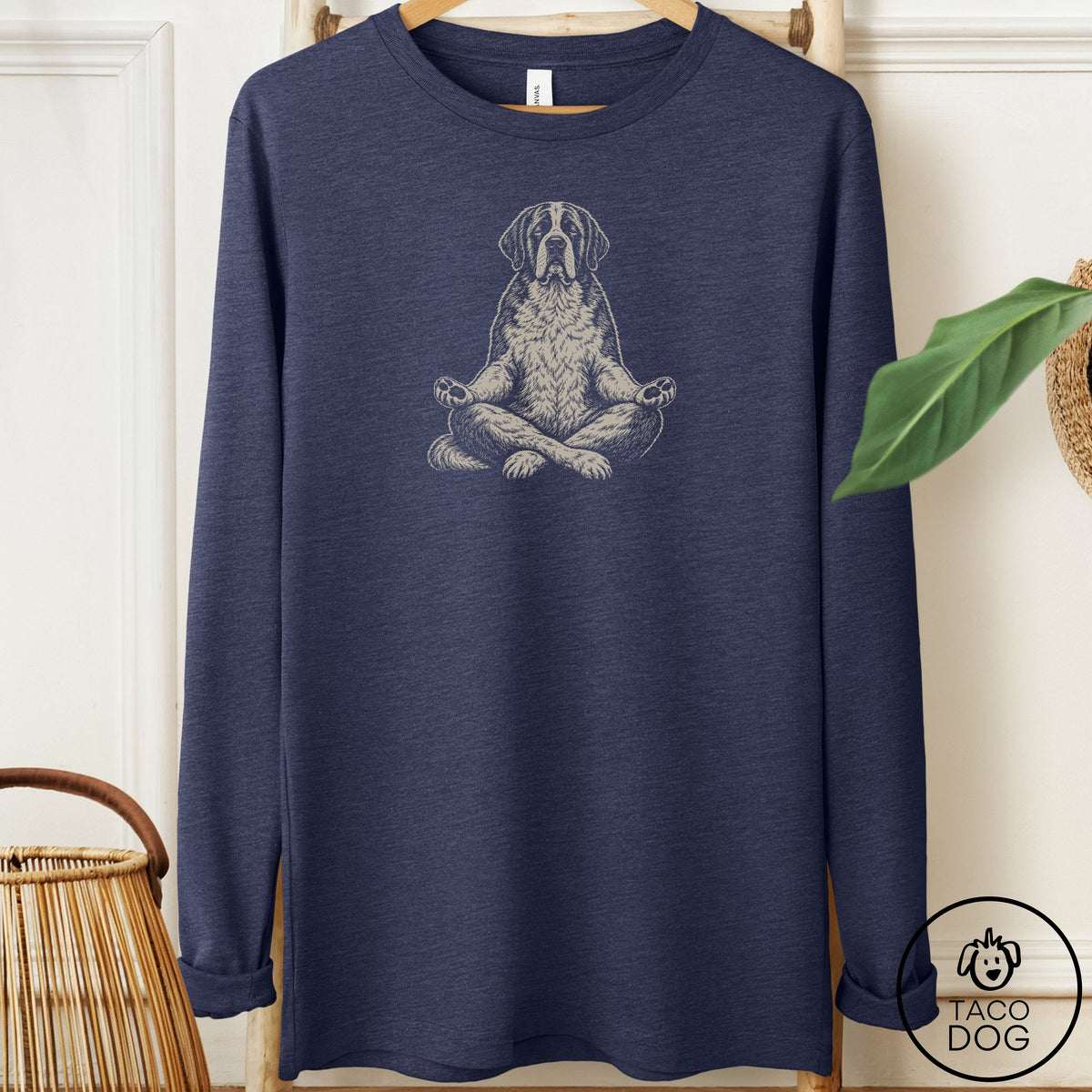 Saint Bernard Meditate Long Sleeve Tee Heather Navy Taco-Dog