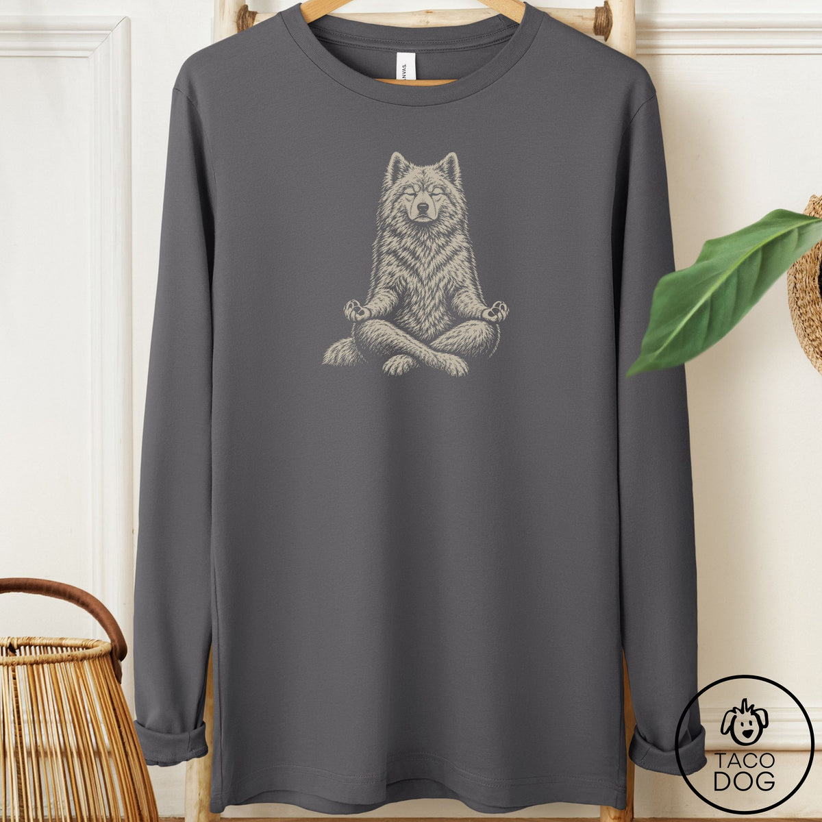 Samoyed Meditate Long Sleeve Tee Asphalt Taco-Dog