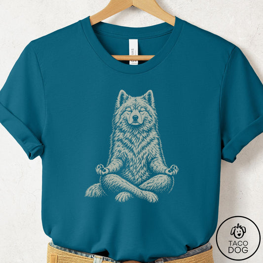 Samoyed Meditate T-Shirt Deep Teal Taco-Dog