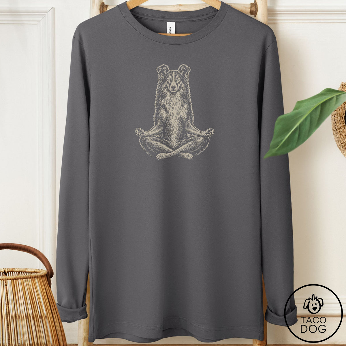 Shetland Sheepdog Meditate Long Sleeve Tee Asphalt Taco-Dog