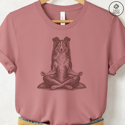 Shetland Sheepdog Meditate T-Shirt Heather Mauve Taco-Dog