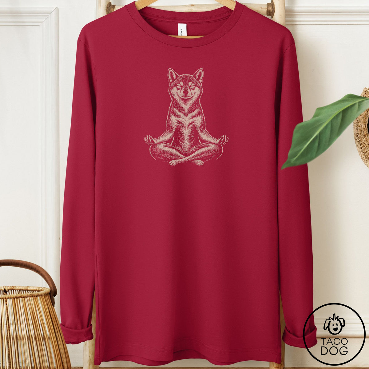 Shiba Inu Meditate Long Sleeve Tee Cardinal Taco-Dog