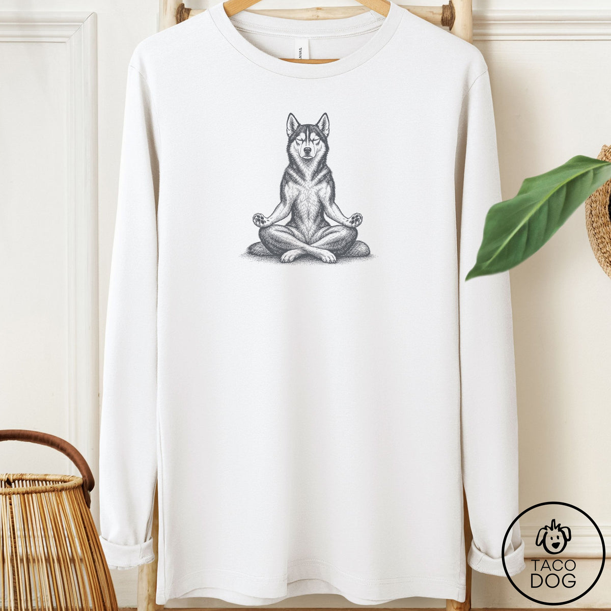 Husky Meditate Long Sleeve Tee White Taco-Dog