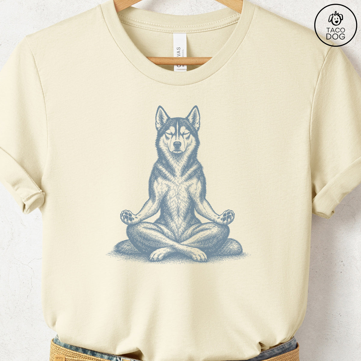Husky Meditate T-Shirt Natural Taco-Dog