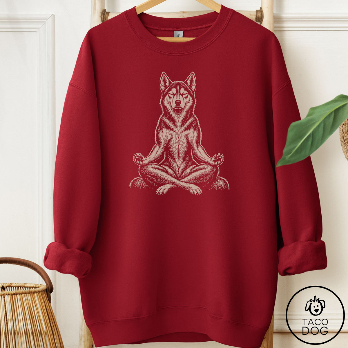Husky Meditate Sweatshirt Garnet Taco-Dog